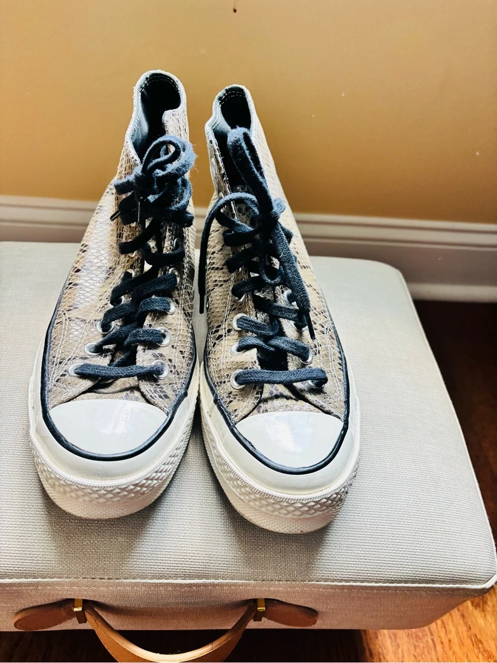 Converse High Top Sneakers in Metallic Taupe with Black Laces